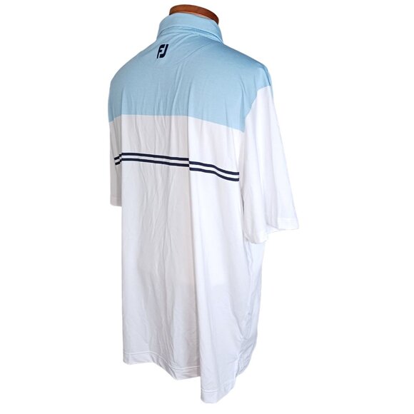 Footjoy Golf Polo Shirt Mens 2XL Heather Sky White Navy Colorblock Lisle 26070 - Picture 7 of 16